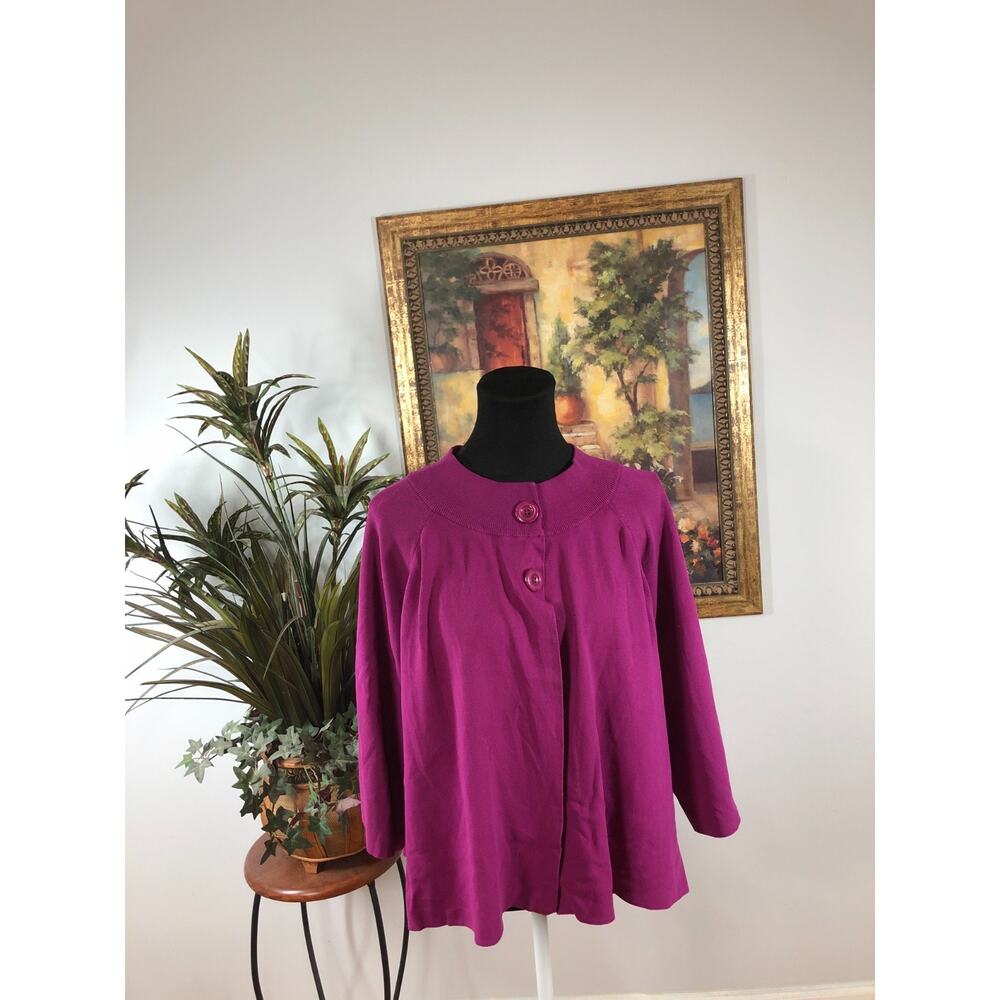 Cable & Gauge Cardigan Sweater Women's 2X Purple 3/4 Slve 2 Button Front Fuchsia